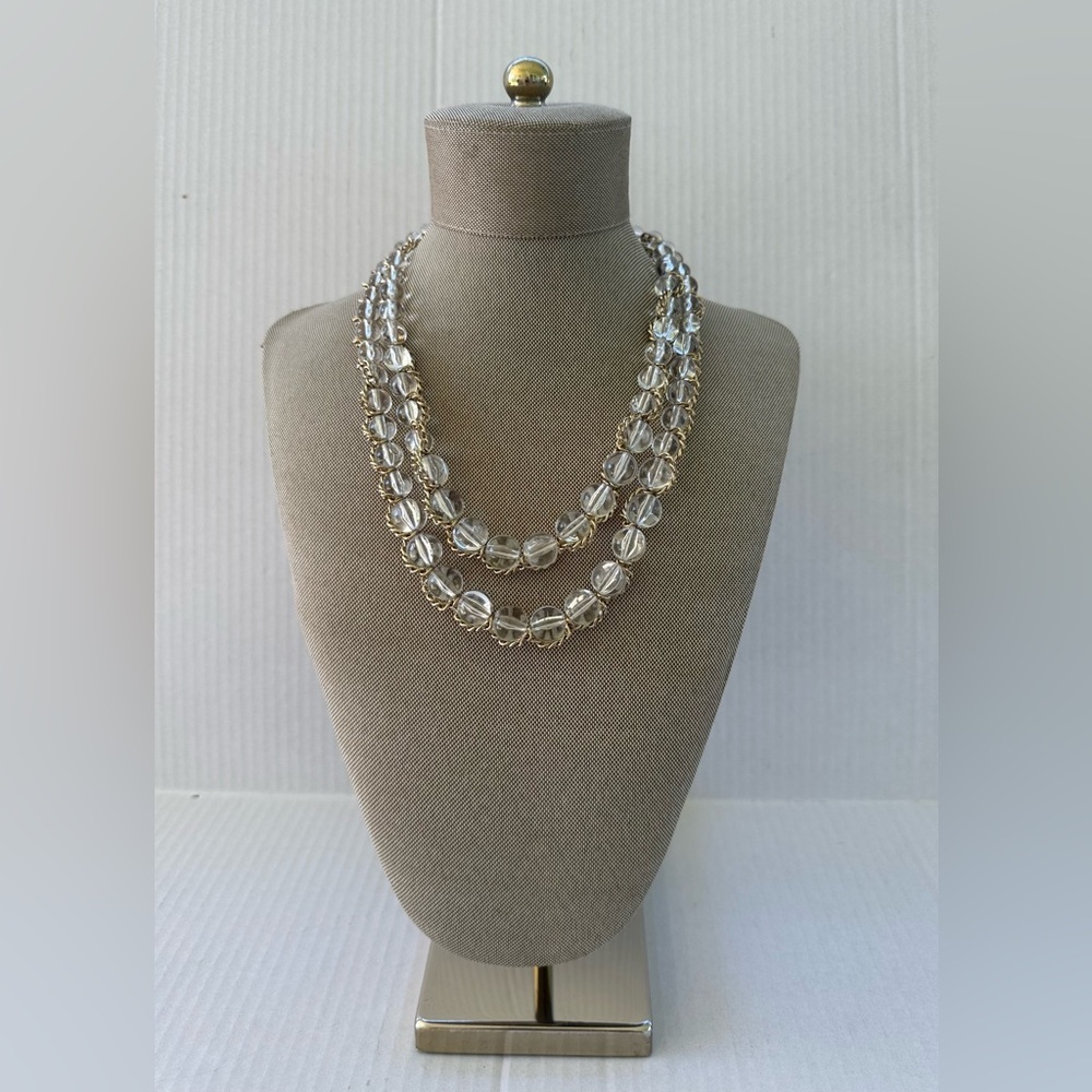 NY Gold-Tone with Clear Round Beads  Necklace